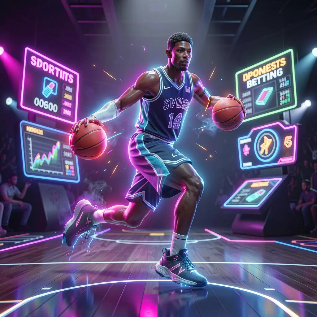 Futuristic basketball player with glowing effects driving to the hoop symbolizing high energy sports betting on 93PH in the Philippines